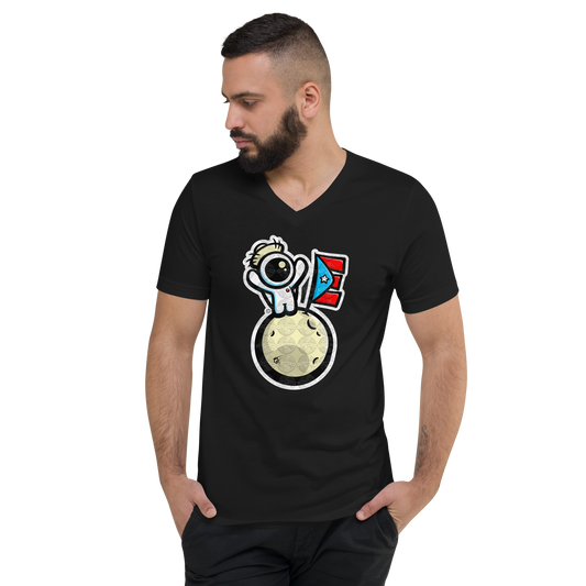 “Boricua en la Luna” Stickerican Edition - Unisex Short Sleeve V-Neck T-Shirt