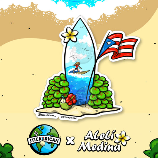 Tabla de Surf Boricua - Stickerican x Alelí Medina Collection
